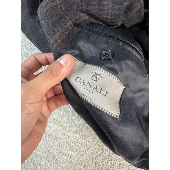 Canali Blazer Mens 48 Regular Brown Plaid Wool Cashmere Italy Sport Coat Jacket - Picture 7 of 10